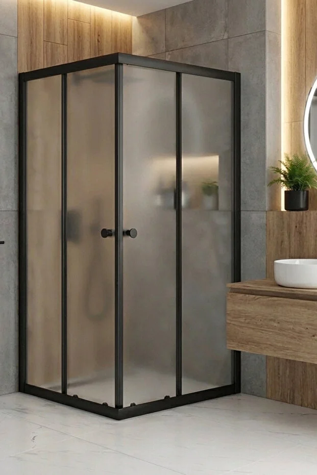 Duşakabin Kare Siyah Buzlu Cam